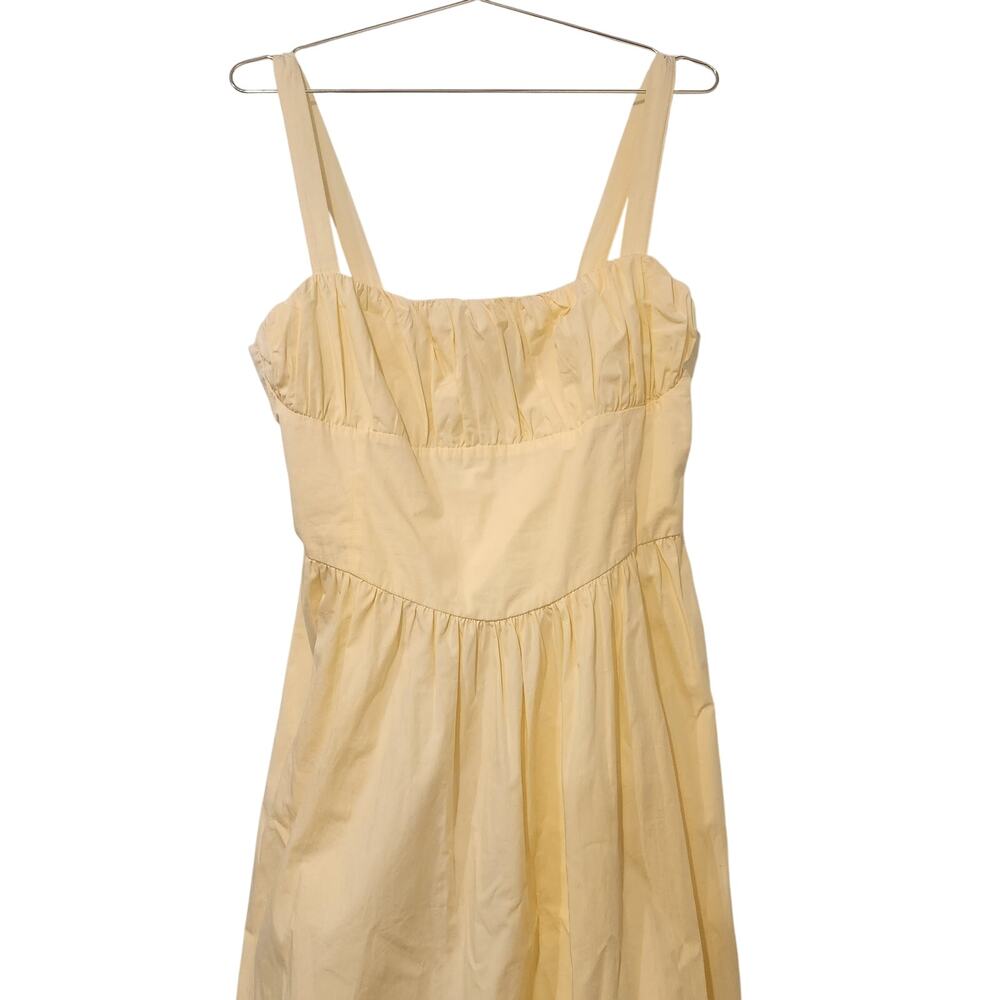 NEW Anthropologie Drop Waist Ruched cotton yellow midi dress size XL - Picture 4 of 9